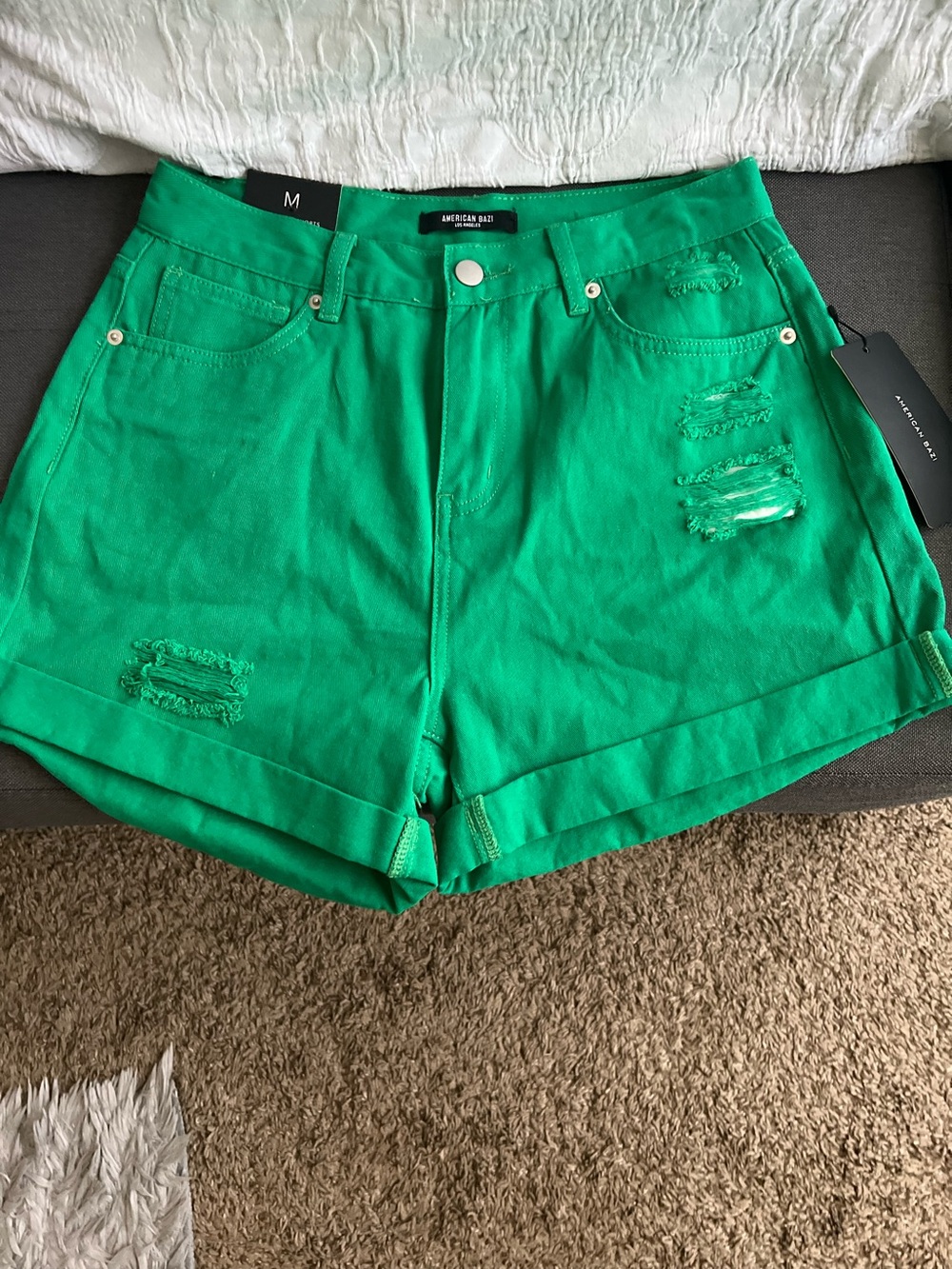 NWT Green distressed shorts